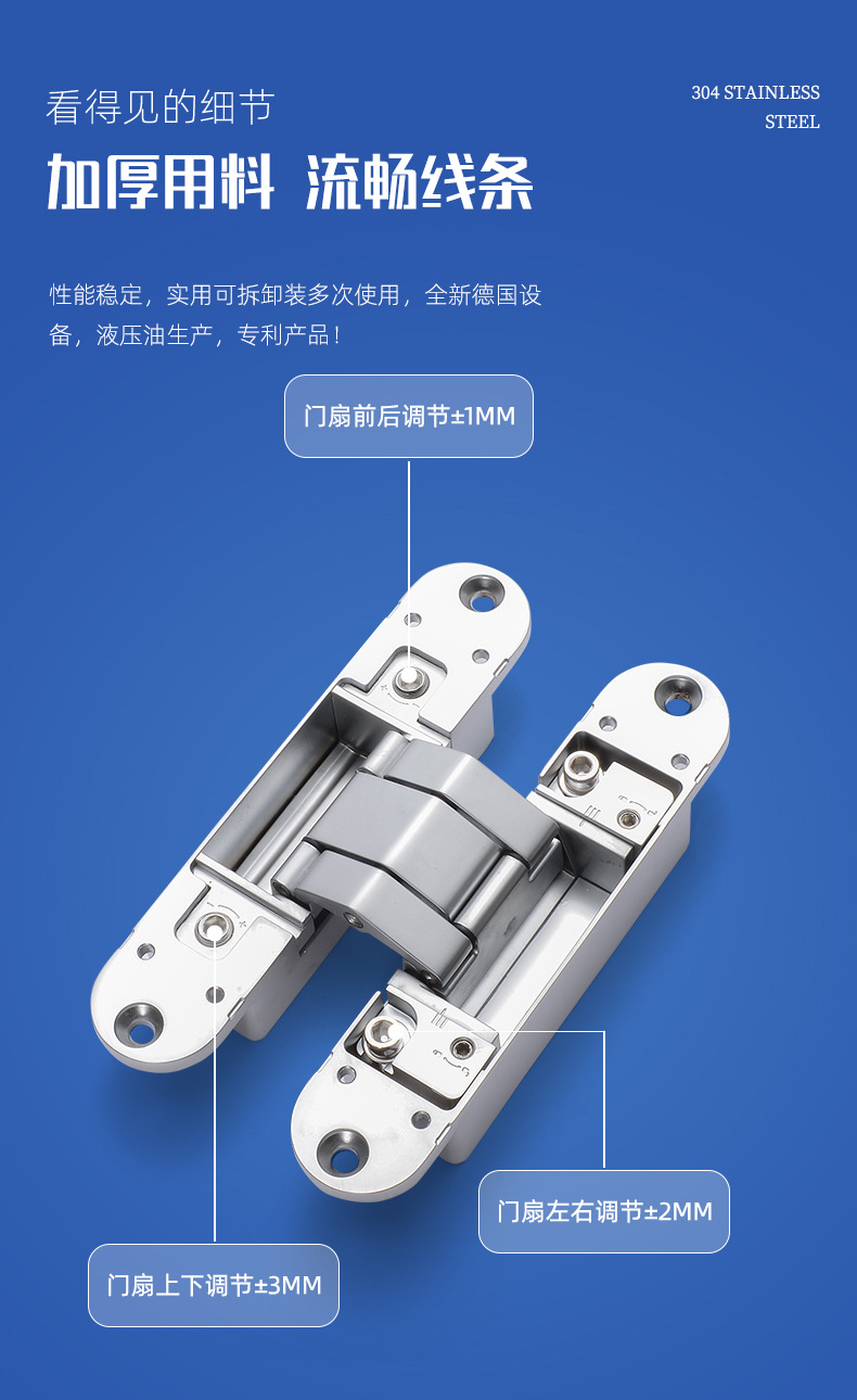 三維隱藏可調鉸鏈背景墻木門房門十字暗門暗藏隔音門隱形疊門合頁